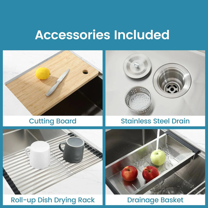 Stainless Steel Kitchen Sink, 33″x19″ Single Bowl, Undermount Handmade Sink in Dark Gray, with Cutting Board, Colander Kitchen, Kitchen Faucets & Plumbing, Kitchen Sinks, searchfilter_Kitchen| DTY Store