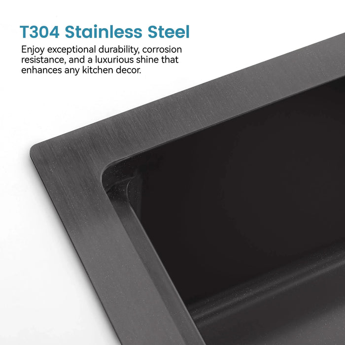 Stainless Steel Kitchen Sink, 33″x22″ Single Bowl, Overmount Handmade Sink in Black, with Cutting Board, Colander - DTY Store