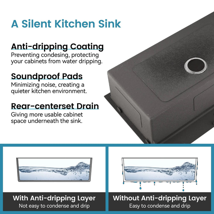 Stainless Steel Kitchen Sink, 33″x22″ Single Bowl, Overmount Handmade Sink in Black, with Cutting Board, Colander - DTY Store
