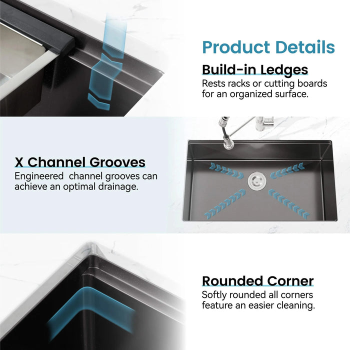 Stainless Steel Kitchen Sink, 33″x19″ Single Bowl, Undermount Handmade Sink in Brushed, with Cutting Board, Colander Default -DTYStore