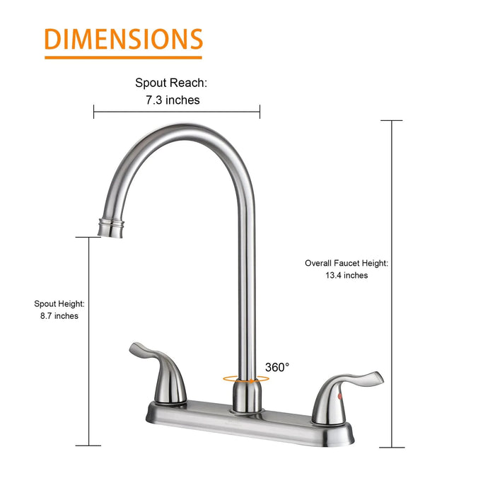Stainless Steel Kitchen Sink Faucet with 2 Handles, Brushed Nickel Finish, 3-Hole Installation - DTY Store