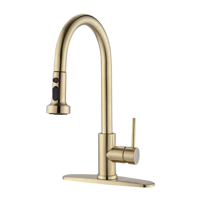 Stainless Steel Pull Down Kitchen Faucet with Soap Dispenser Brushed Gold - DTY Store