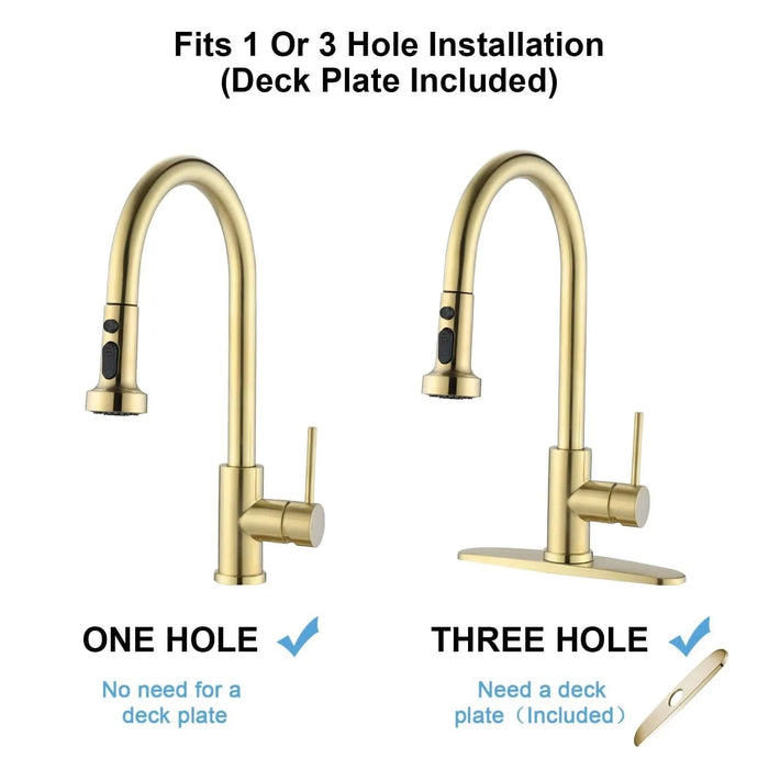 Stainless Steel Pull Down Kitchen Faucet with Soap Dispenser Brushed Gold- DTY Store