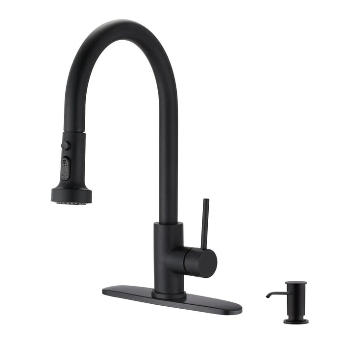 Stainless Steel Pull Down Kitchen Faucet with Soap Dispenser Matte Black - DTY Store