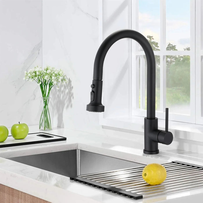 Stainless Steel Pull Down Kitchen Faucet with Sprayer Matte Black- DTY Store