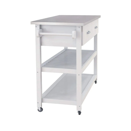 Stainless Steel Table Top White Kicthen Cart With Two Drawers Default -DTYStore