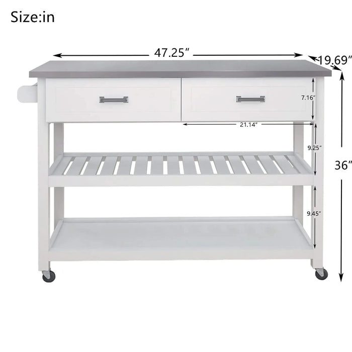 Stainless Steel Table Top White Kicthen Cart With Two Drawers Default -DTYStore