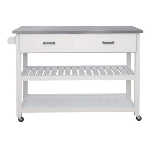 Stainless Steel Table Top White Kicthen Cart With Two Drawers Default -DTYStore