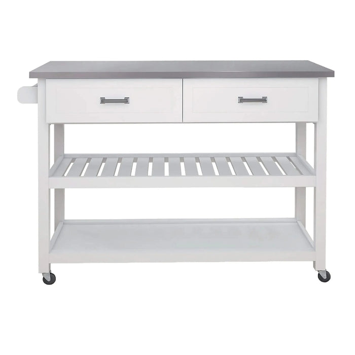Stainless Steel Table Top White Kicthen Cart With Two Drawers Default -DTYStore