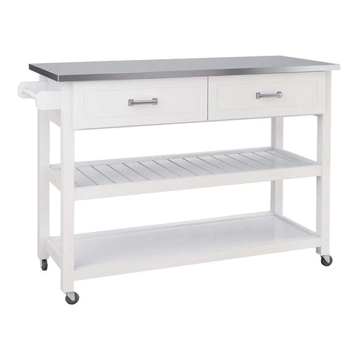 Stainless Steel Table Top White Kicthen Cart With Two Drawers Default -DTYStore