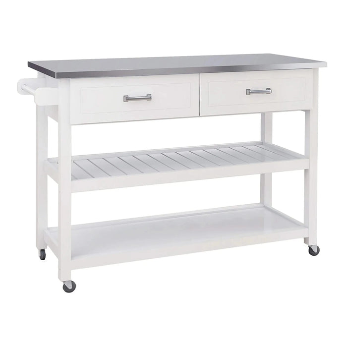 Stainless Steel Table Top White Kicthen Cart With Two Drawers Default -DTYStore