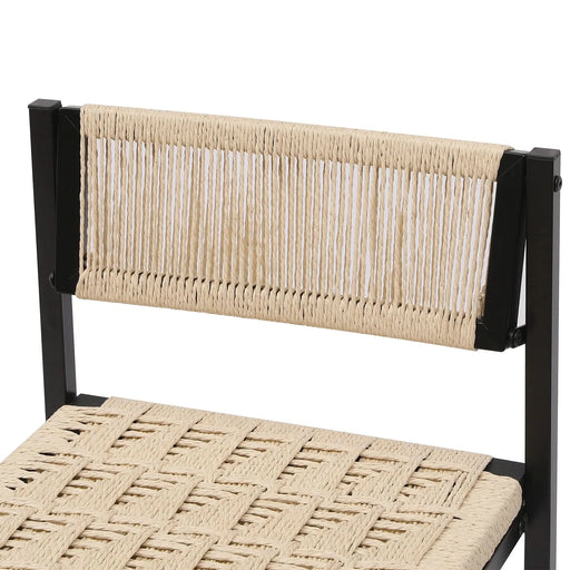 Style B Black & Creamy White Woven Bar Stools with Backrest, Paper Rope Weave Dining Chairs for Kitchen Island Default -DTYStore