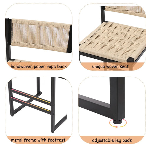 Style B Black & Creamy White Woven Bar Stools with Backrest, Paper Rope Weave Dining Chairs for Kitchen Island Default -DTYStore