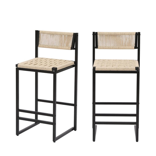 Style B Black & Creamy White Woven Bar Stools with Backrest, Paper Rope Weave Dining Chairs for Kitchen Island Default -DTYStore