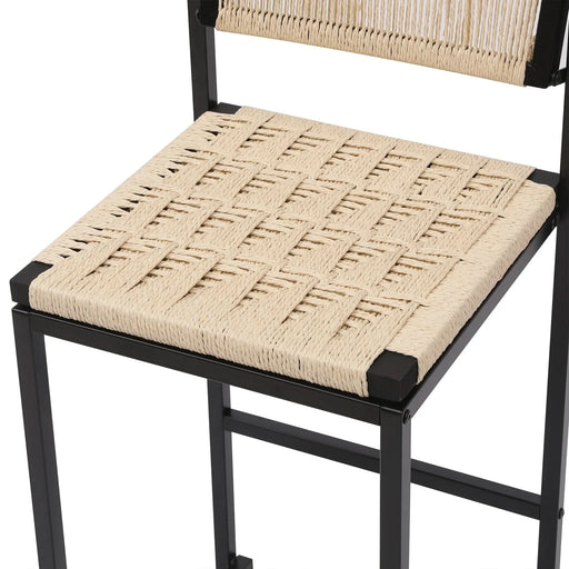 Style B Black & Creamy White Woven Bar Stools with Backrest, Paper Rope Weave Dining Chairs for Kitchen Island Default -DTYStore