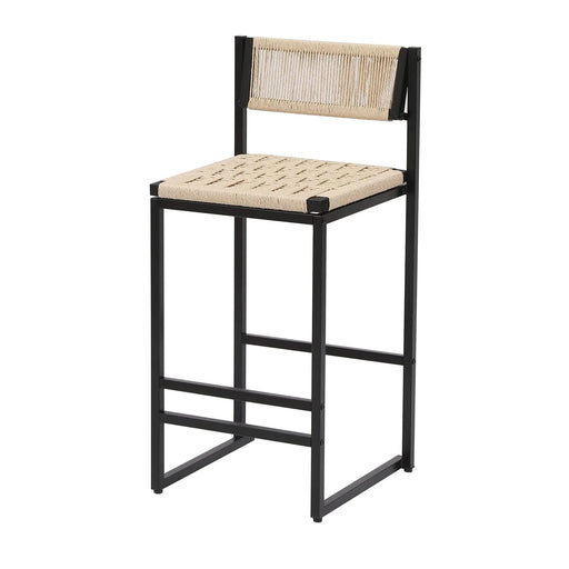 Style B Black & Creamy White Woven Bar Stools with Backrest, Paper Rope Weave Dining Chairs for Kitchen Island Default -DTYStore