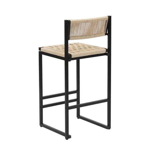 Style B Black & Creamy White Woven Bar Stools with Backrest, Paper Rope Weave Dining Chairs for Kitchen Island Default -DTYStore