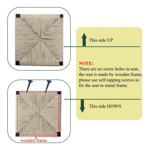 Stylish Set of 2 Bar Stools with Backrest and Paper Rope Woven Seat, Counter Height Dining Chairs for Kitchen, Natural Metal Frame Default -DTYStore