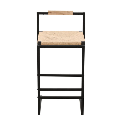 Stylish Set of 2 Bar Stools with Backrest and Paper Rope Woven Seat, Counter Height Dining Chairs for Kitchen, Natural Metal Frame Default -DTYStore