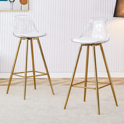Stylish Upholstered Bar Chairs with Metal Legs in White and Gold for Dining Room, Kitchen, and Terrace Default -DTYStore