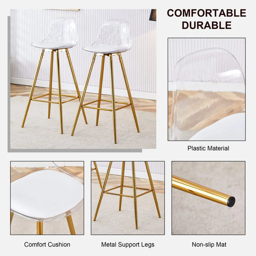 Stylish Upholstered Bar Chairs with Metal Legs in White and Gold for Dining Room, Kitchen, and Terrace Default -DTYStore