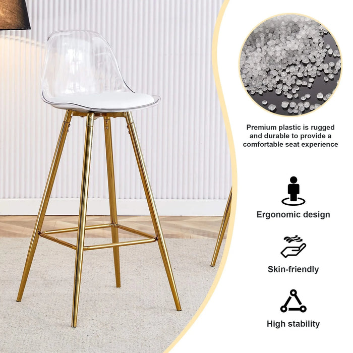 Stylish Upholstered Bar Chairs with Metal Legs in White and Gold for Dining Room, Kitchen, and Terrace Default -DTYStore