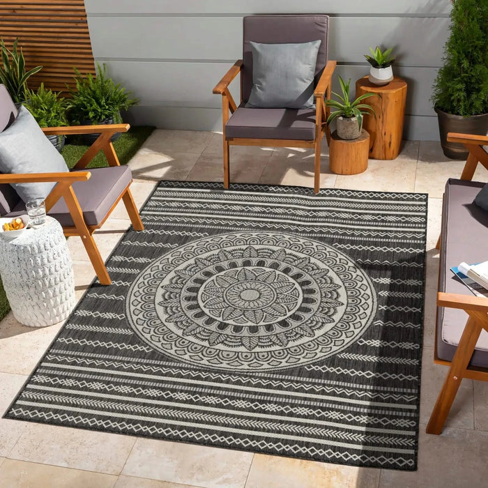 Sunshine GC_HAR2017 Anthracite 7 ft. 10 in. x 10 ft. 3 in. Indoor/Outdoor Area Rug Default -DTYStore