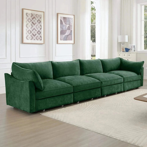 Super Large Wide and Deep Seat Sofa Couch for 4 Persons, 4 Seater Sofa with Storage Pull out Drawer Under Each Seat, Chenille Green -DTYStore