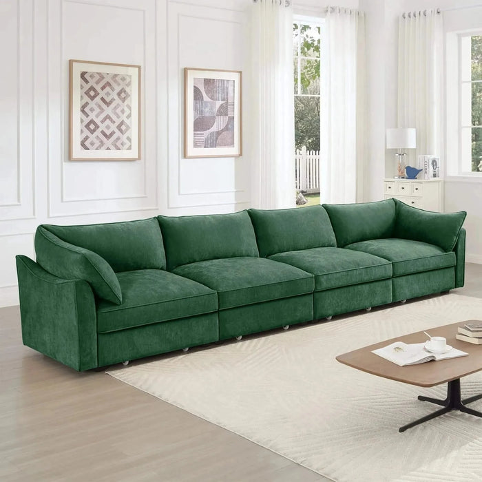 Super Large Wide and Deep Seat Sofa Couch for 4 Persons, 4 Seater Sofa with Storage Pull out Drawer Under Each Seat, Chenille Green -DTYStore