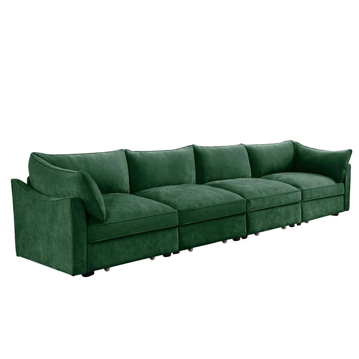 Super Large Wide and Deep Seat Sofa Couch for 4 Persons, 4 Seater Sofa with Storage Pull out Drawer Under Each Seat, Chenille Green -DTYStore