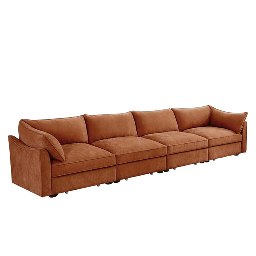 Super Large Wide and Deep Seat Sofa Couch for 4 Persons, 4 Seater Sofa with Storage Pull out Drawer Under Each Seat, Chenille Orange -DTYStore