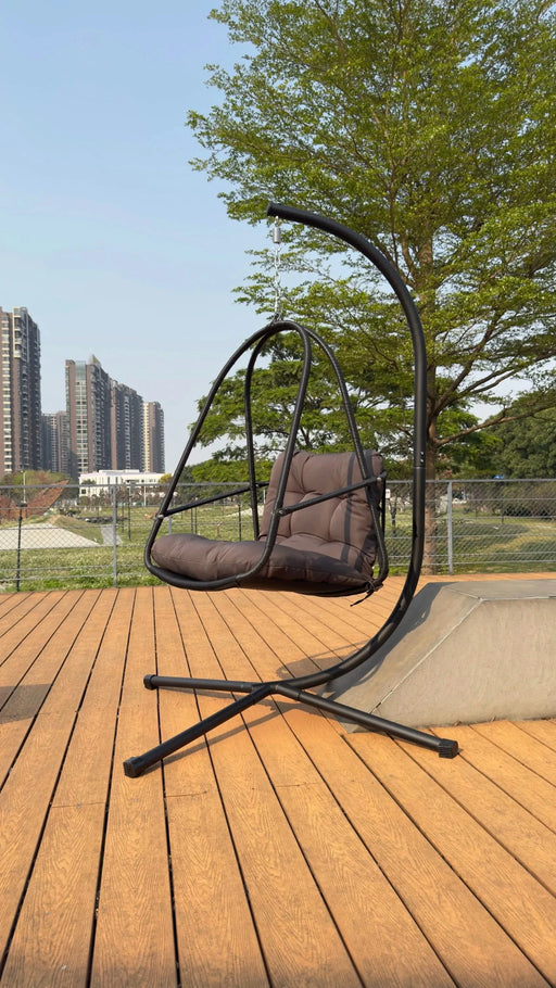 Swing Egg Chair with Stand Indoor Outdoor Wicker Rattan Patio Basket Hanging Chair with C Type bracket , with cushion and pillow,Patio Wicker folding Hanging Chair( Special construction cup holder Default -DTYStore