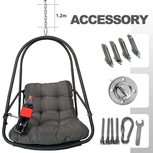 Swing Egg Chair with Stand Indoor Outdoor Wicker Rattan Patio Basket Hanging Chair with C Type bracket , with cushion and pillow,Patio Wicker folding Hanging Chair( Special construction cup holder Default -DTYStore