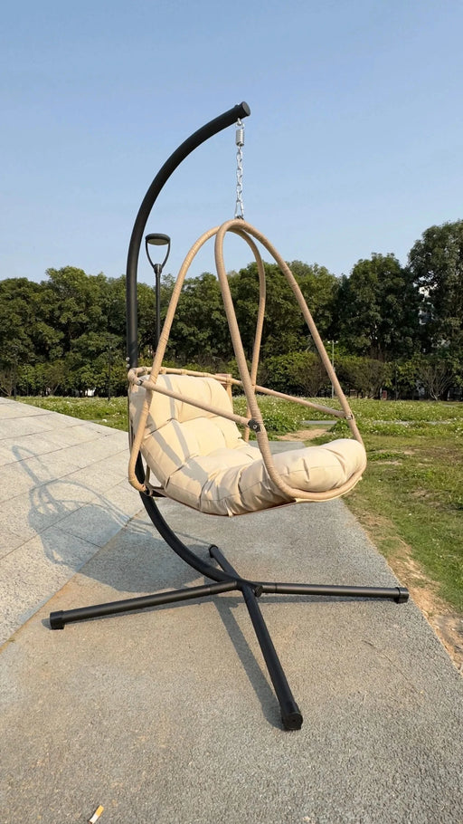 Swing Egg Chair with Stand Indoor Outdoor Wicker Rattan Patio Basket Hanging Chair with C Type bracket , with cushion and pillow,Patio Wicker folding Hanging Chair( Special construction cup holder Default -DTYStore