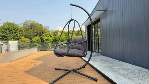 Swing Egg Chair with Stand Indoor Outdoor Wicker Rattan Patio Basket Hanging Chair with C Type bracket , with cushion and pillow,Patio Wicker folding Hanging Chair( Special construction cup holder Default -DTYStore