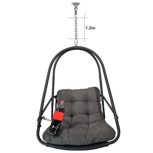 Swing Egg Chair with Stand Indoor Outdoor Wicker Rattan Patio Basket Hanging Chair with C Type bracket , with cushion and pillow,Patio Wicker folding Hanging Chair( Special construction cup holder Default -DTYStore