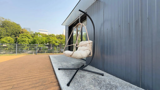 Swing Egg Chair with Stand Indoor Outdoor Wicker Rattan Patio Basket Hanging Chair with C Type bracket , with cushion and pillow,Patio Wicker folding Hanging Chair( Special construction cup holder Default -DTYStore