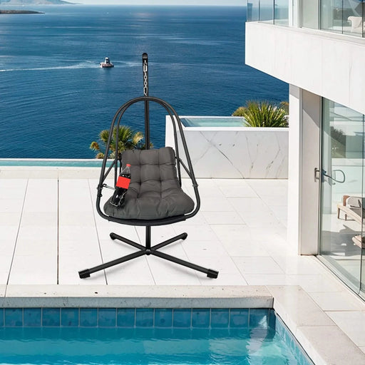 Swing Egg Chair with Stand Indoor Outdoor Wicker Rattan Patio Basket Hanging Chair with C Type bracket , with cushion and pillow,Patio Wicker folding Hanging Chair( Special construction cup holder Default -DTYStore