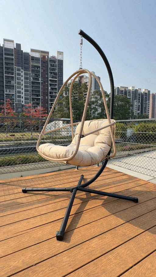 Swing Egg Chair with Stand Indoor Outdoor Wicker Rattan Patio Basket Hanging Chair with C Type bracket , with cushion and pillow,Patio Wicker folding Hanging Chair( Special construction cup holder Default -DTYStore