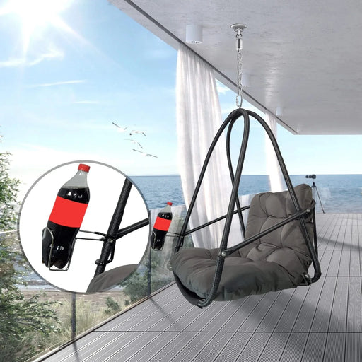 Swing Egg Chair with Stand Indoor Outdoor Wicker Rattan Patio Basket Hanging Chair with C Type bracket , with cushion and pillow,Patio Wicker folding Hanging Chair( Special construction cup holder Default -DTYStore