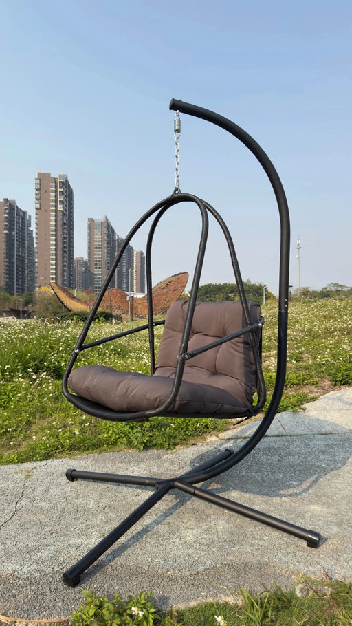 Swing Egg Chair with Stand Indoor Outdoor Wicker Rattan Patio Basket Hanging Chair with C Type bracket , with cushion and pillow,Patio Wicker folding Hanging Chair( Special construction cup holder Default -DTYStore