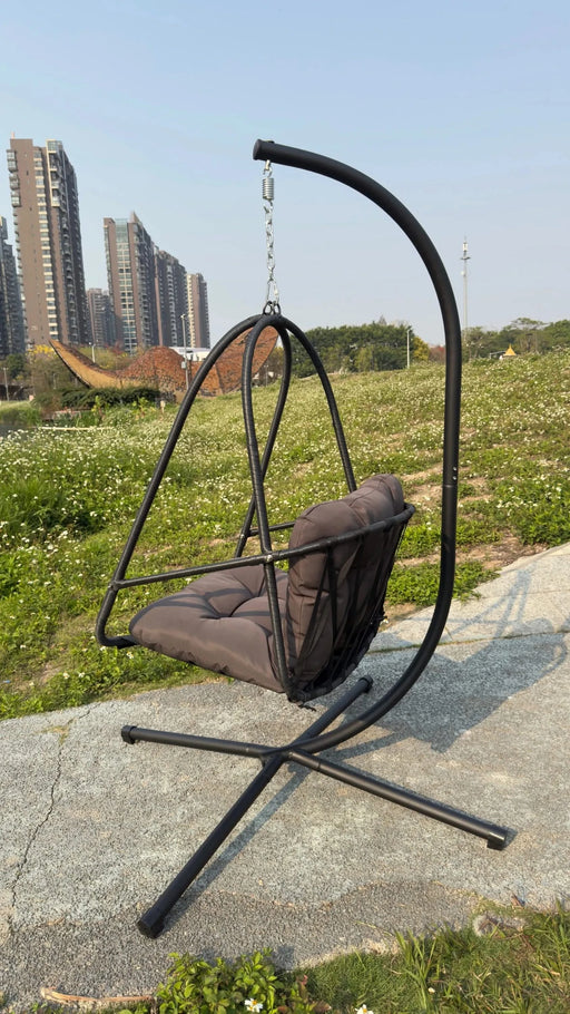 Swing Egg Chair with Stand Indoor Outdoor Wicker Rattan Patio Basket Hanging Chair with C Type bracket , with cushion and pillow,Patio Wicker folding Hanging Chair( Special construction cup holder Default -DTYStore