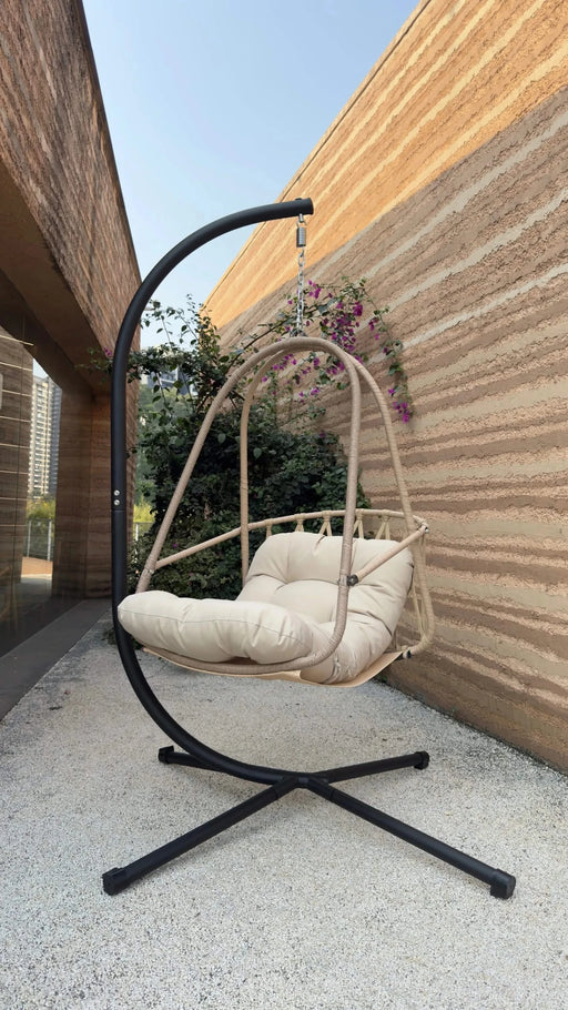 Swing Egg Chair with Stand Indoor Outdoor Wicker Rattan Patio Basket Hanging Chair with C Type bracket , with cushion and pillow,Patio Wicker folding Hanging Chair( Special construction cup holder Default -DTYStore