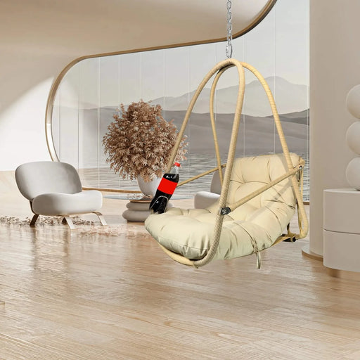 Swing Egg Chair with Stand Indoor Outdoor Wicker Rattan Patio Basket Hanging Chair with C Type bracket , with cushion and pillow,Patio Wicker folding Hanging Chair( Special construction cup holder Default -DTYStore