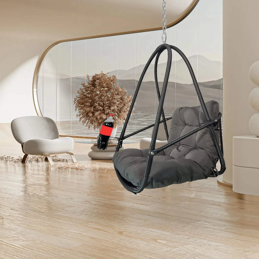 Swing Egg Chair with Stand Indoor Outdoor Wicker Rattan Patio Basket Hanging Chair with C Type bracket , with cushion and pillow,Patio Wicker folding Hanging Chair( Special construction cup holder Default -DTYStore