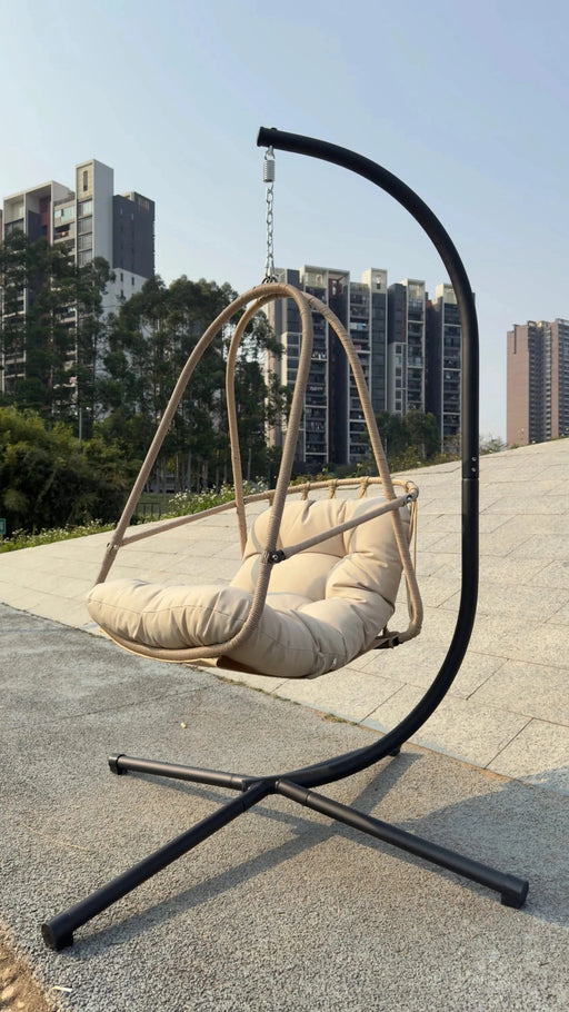 Swing Egg Chair with Stand Indoor Outdoor Wicker Rattan Patio Basket Hanging Chair with C Type bracket , with cushion and pillow,Patio Wicker folding Hanging Chair( Special construction cup holder Default -DTYStore