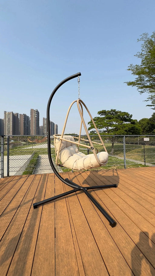 Swing Egg Chair with Stand Indoor Outdoor Wicker Rattan Patio Basket Hanging Chair with C Type bracket , with cushion and pillow,Patio Wicker folding Hanging Chair( Special construction cup holder Default -DTYStore