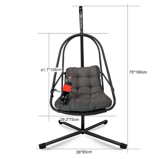 Swing Egg Chair with Stand Indoor Outdoor Wicker Rattan Patio Basket Hanging Chair with C Type bracket , with cushion and pillow,Patio Wicker folding Hanging Chair( Special construction cup holder Default -DTYStore