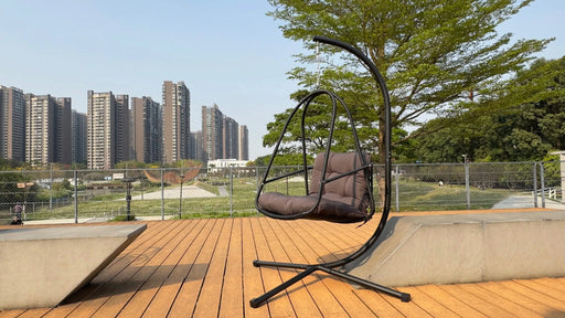 Swing Egg Chair with Stand Indoor Outdoor Wicker Rattan Patio Basket Hanging Chair with C Type bracket , with cushion and pillow,Patio Wicker folding Hanging Chair( Special construction cup holder Default -DTYStore