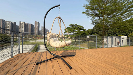 Swing Egg Chair with Stand Indoor Outdoor Wicker Rattan Patio Basket Hanging Chair with C Type bracket , with cushion and pillow,Patio Wicker folding Hanging Chair( Special construction cup holder Default -DTYStore